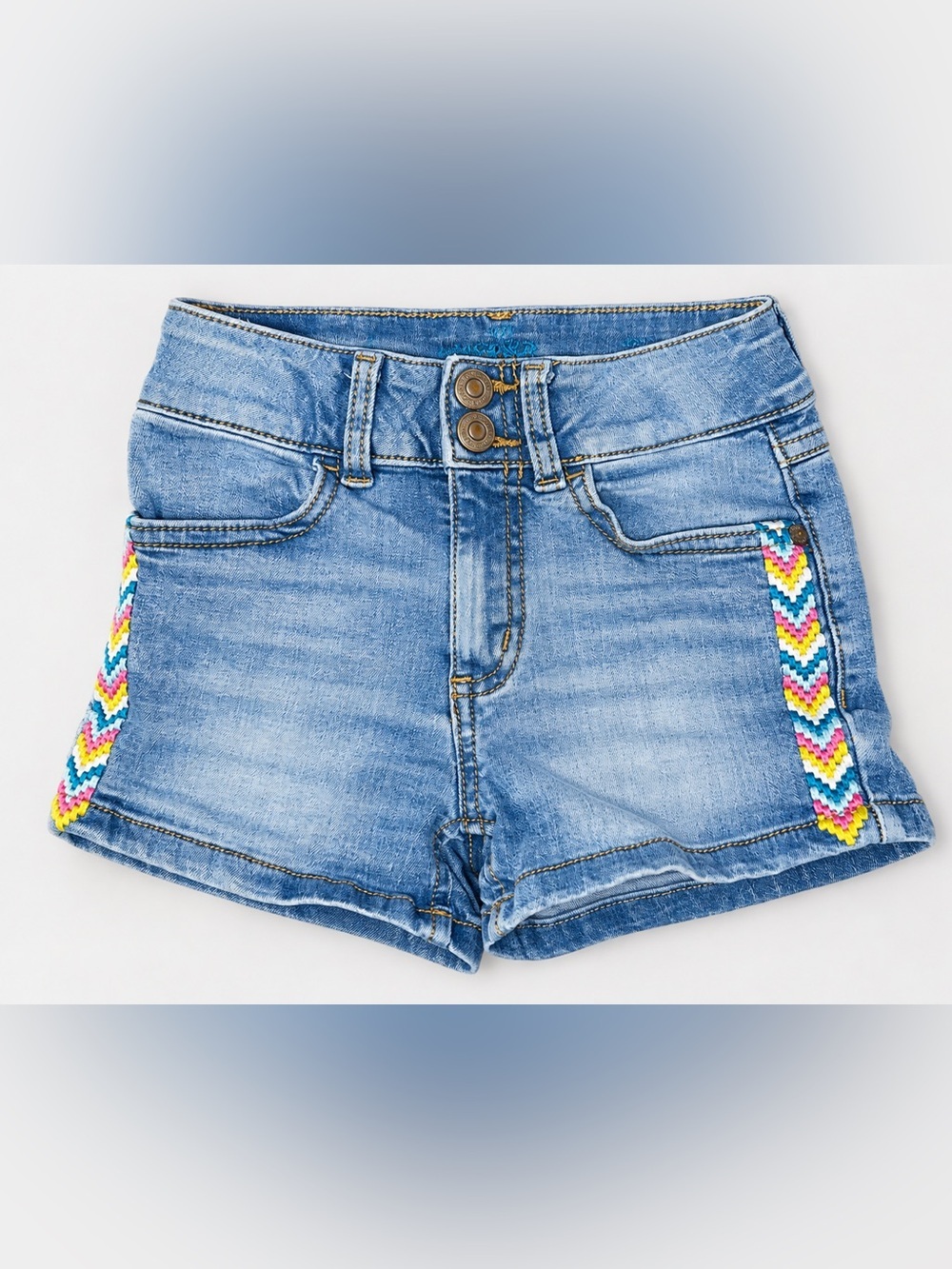 Thereabouts Girls Size 5 Denim Shorts Embroidered Chevron Double Button Stretch - Picture 1 of 6